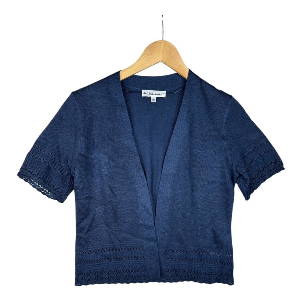 NWT Robbie Bee Women's Pointelle Cardigan Size Medium‎ Blue